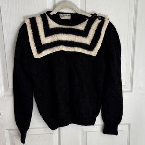 Vintage Adam Bolivian Alpaca Black & Cream Striped Yoke Sweater nautical preppy